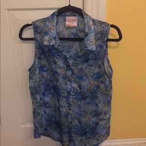 Blue & gold intricate design tank top blouse - M